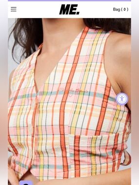 Melody Ehsani Multicolor Plaid Cropped Button Front Top